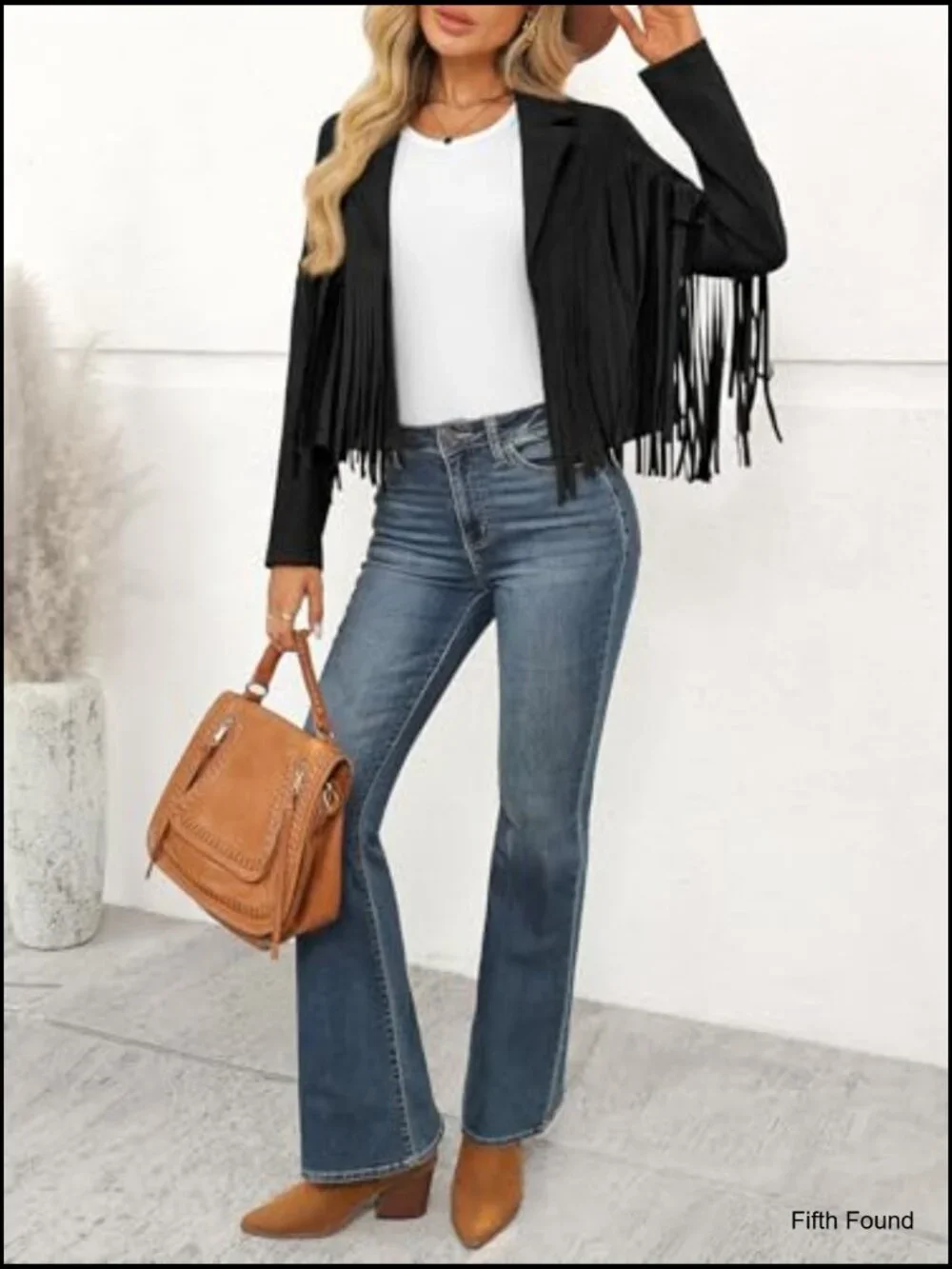 Cropped Faux Suede Fringe Jacket Western Cowgirl Concert Outfit - Picture 6 of 6